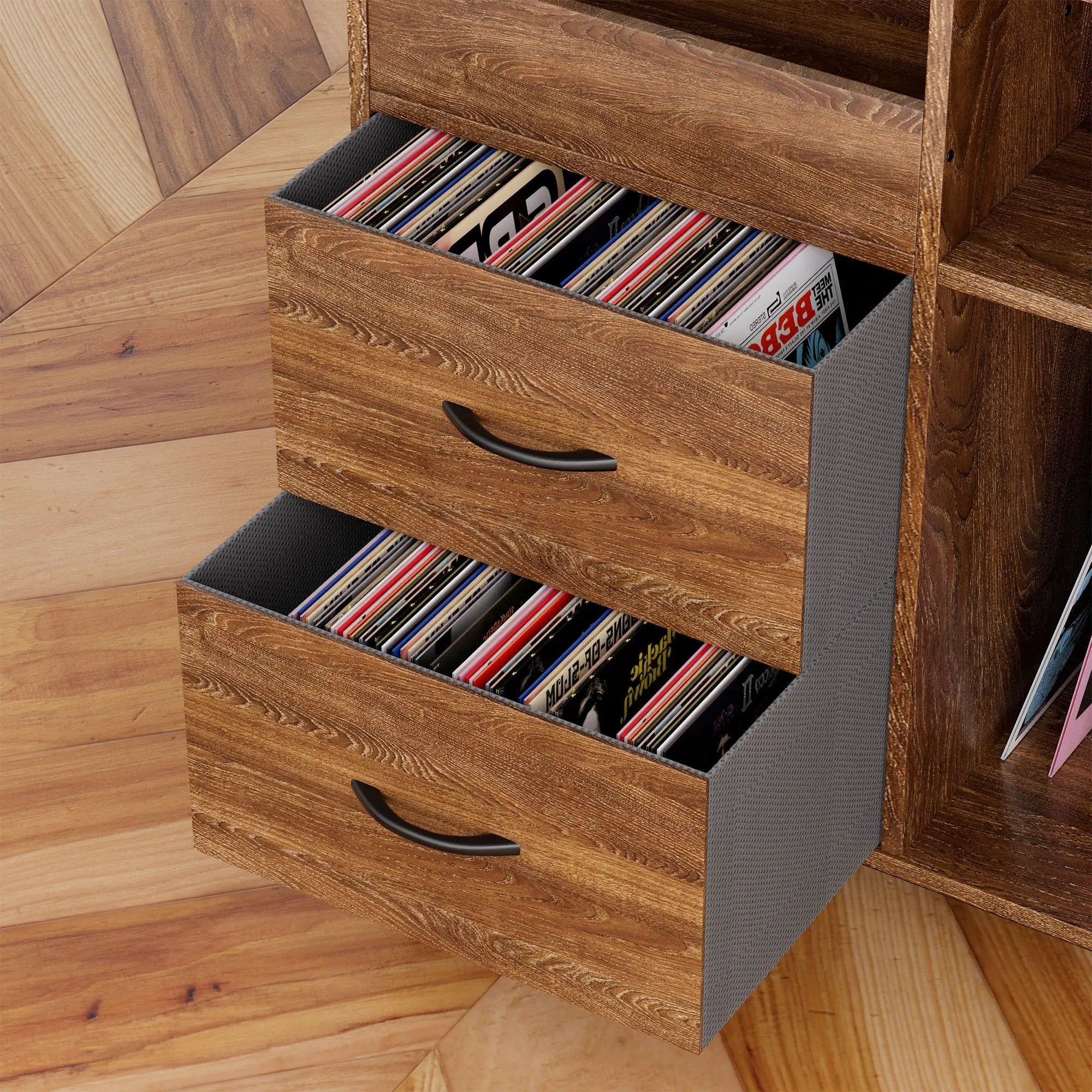 Grain Record Player Stand, Media Console With Speaker Shelf & 2 Drawers by HouseOfZazla