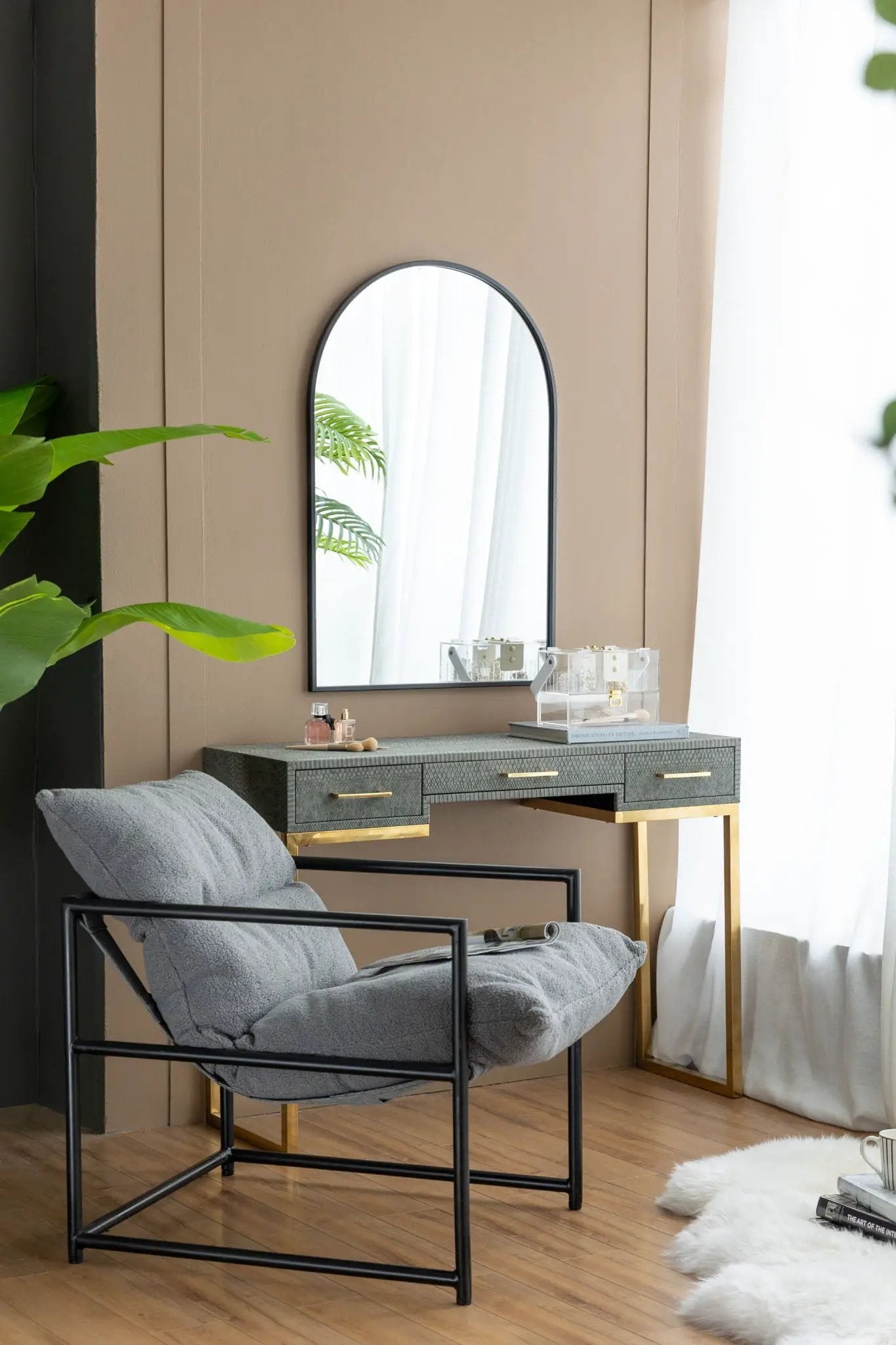 Arched Mirror With Metal Frame, Wall Mirror For Living Room Bedroom Entryway by Unique Piece Furniture