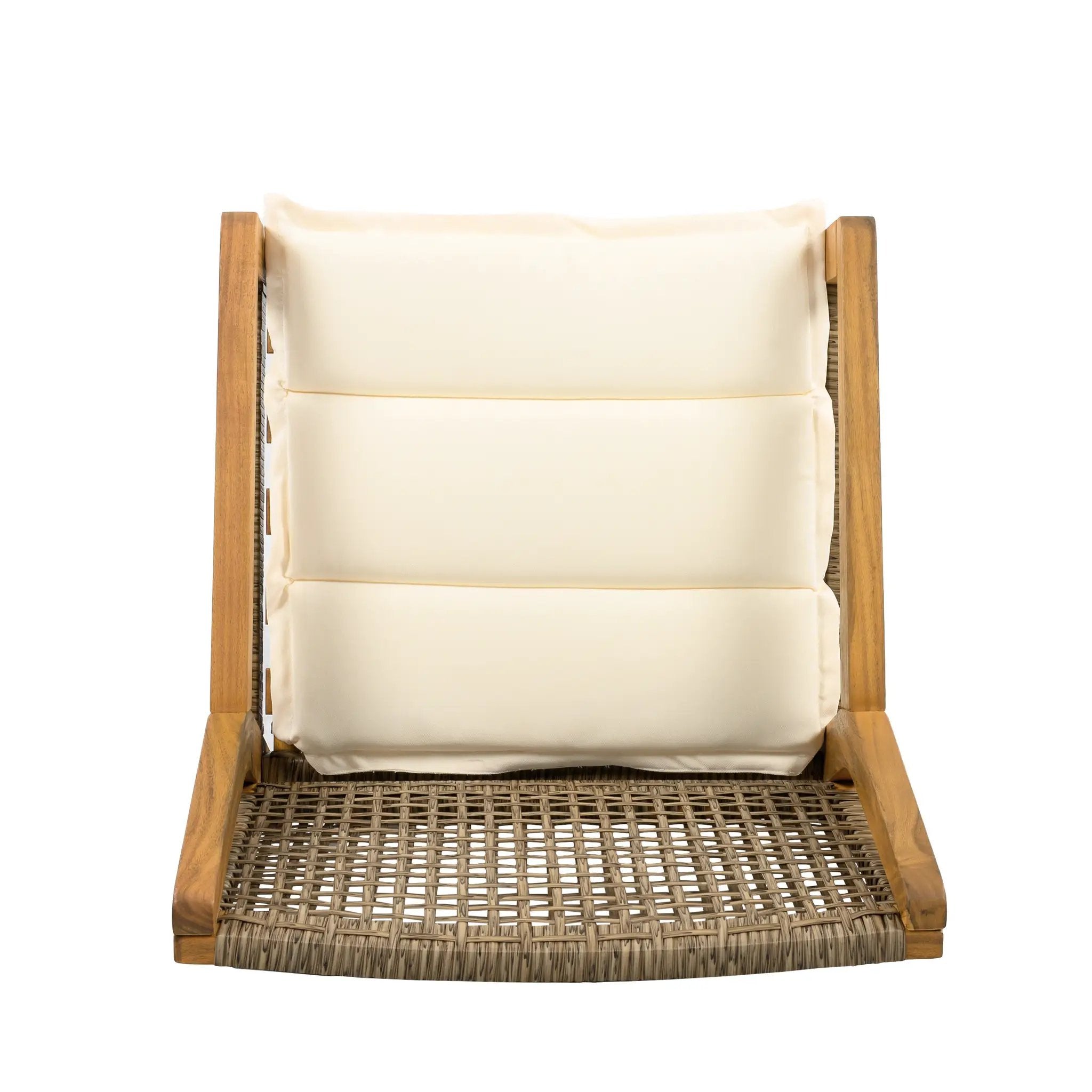 Outdoor Dining Chair Set of 4 - Acacia Wood and Wicker with Cream Cushion by HouseOfZazla