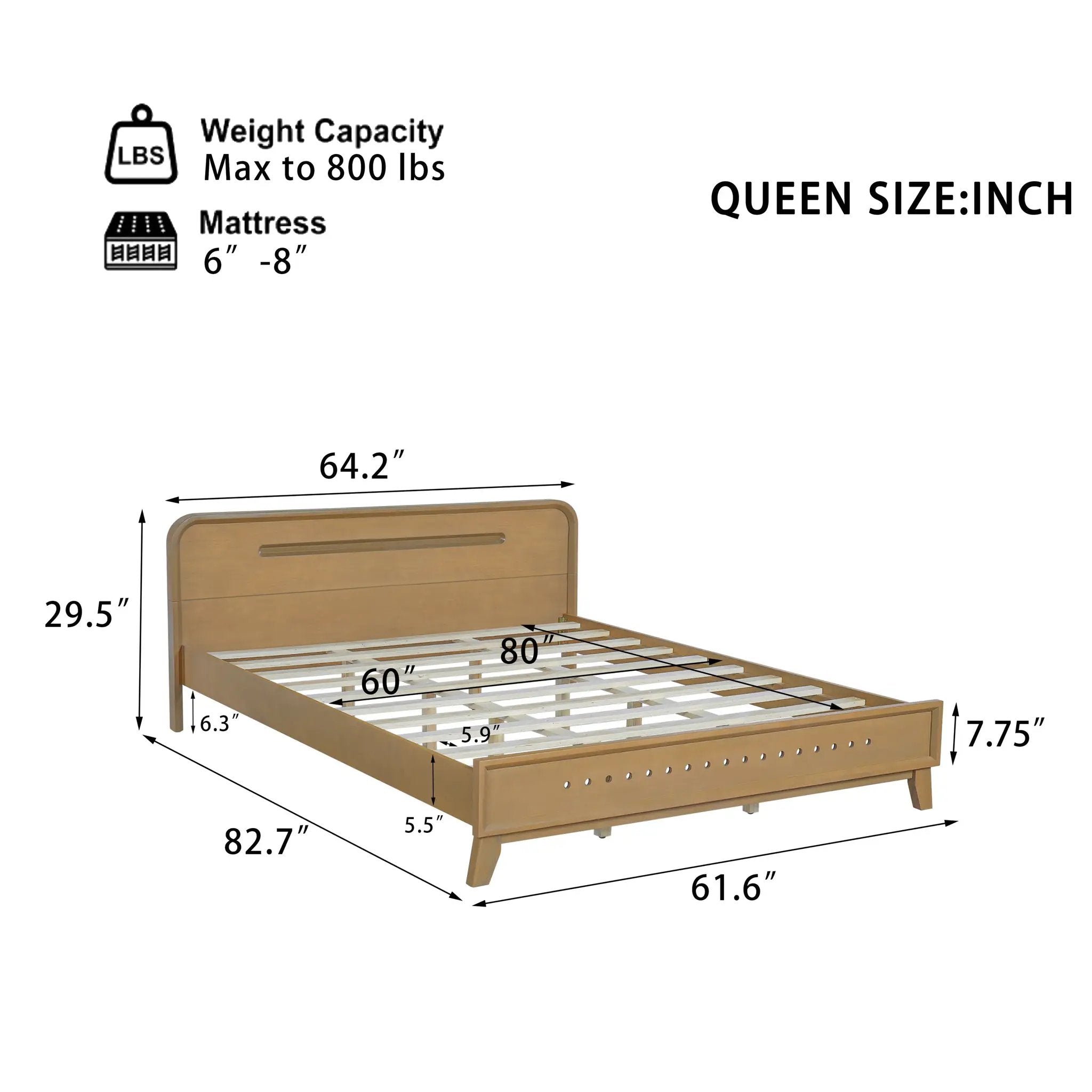 Pine Solid Wood Queen Size Bed, Rustic Yellow by HouseOfZazla