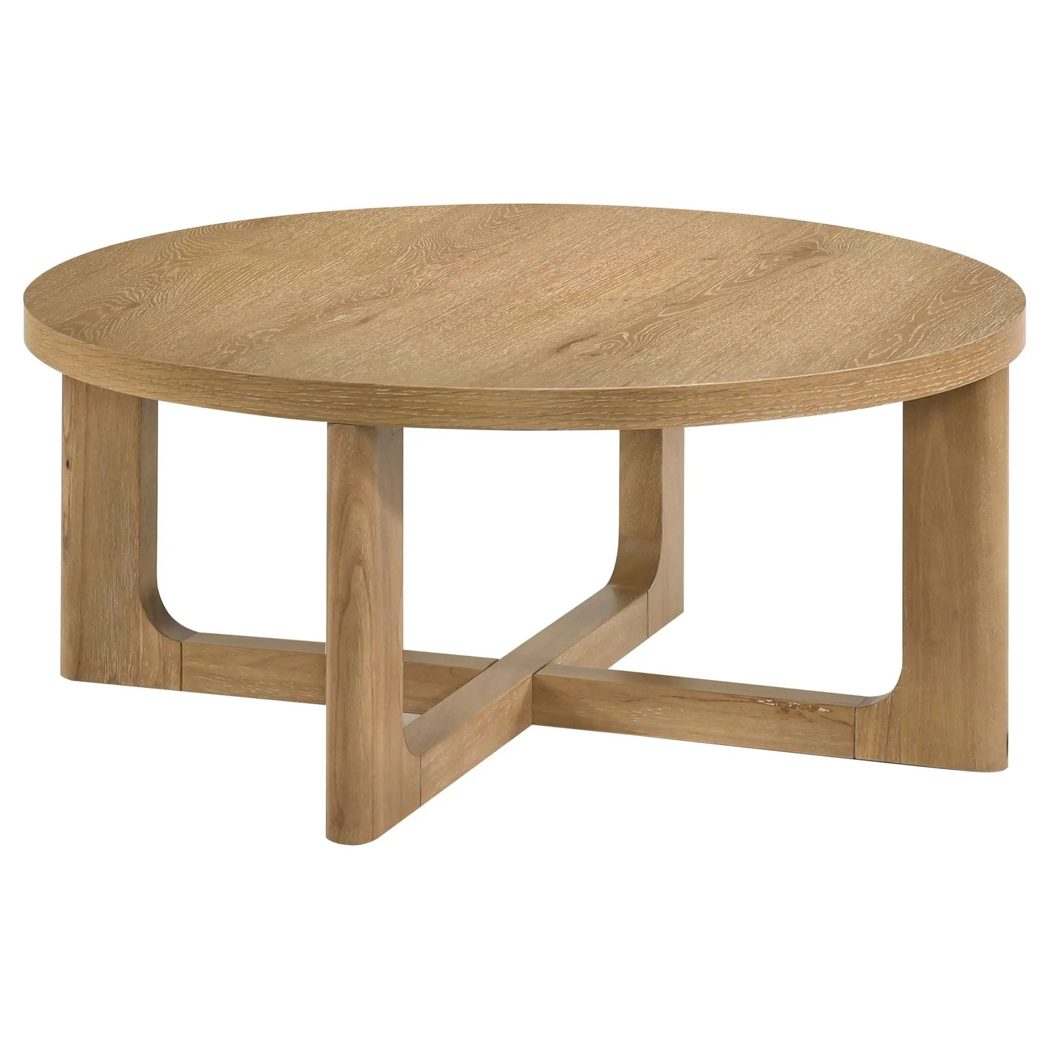 Kessler Round Sculptural Wood Coffee Table Light Oak by Unique Piece Furniture