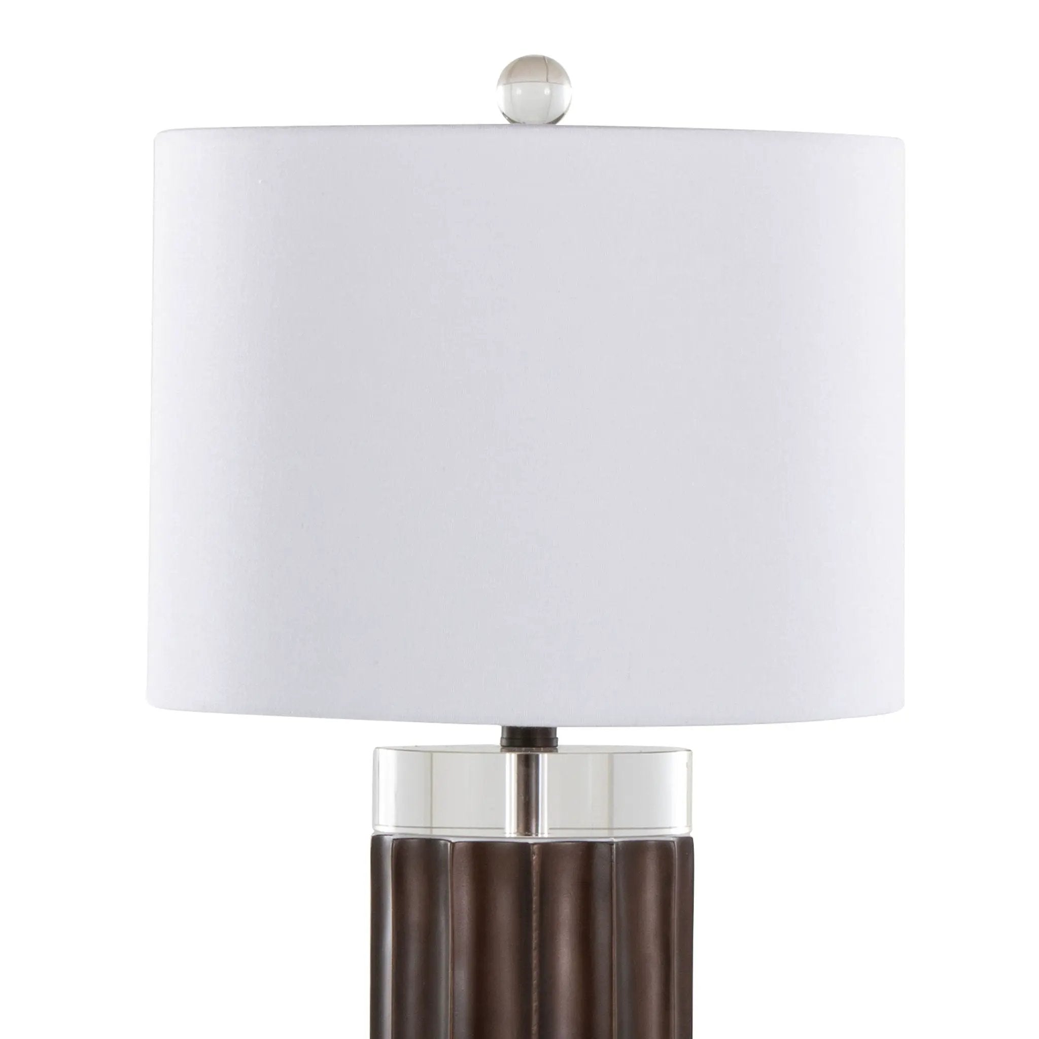 Cylinder - Fluted Contemporary Table Lamp (Set of 2) - Brown / Clear / White by HouseOfZazla