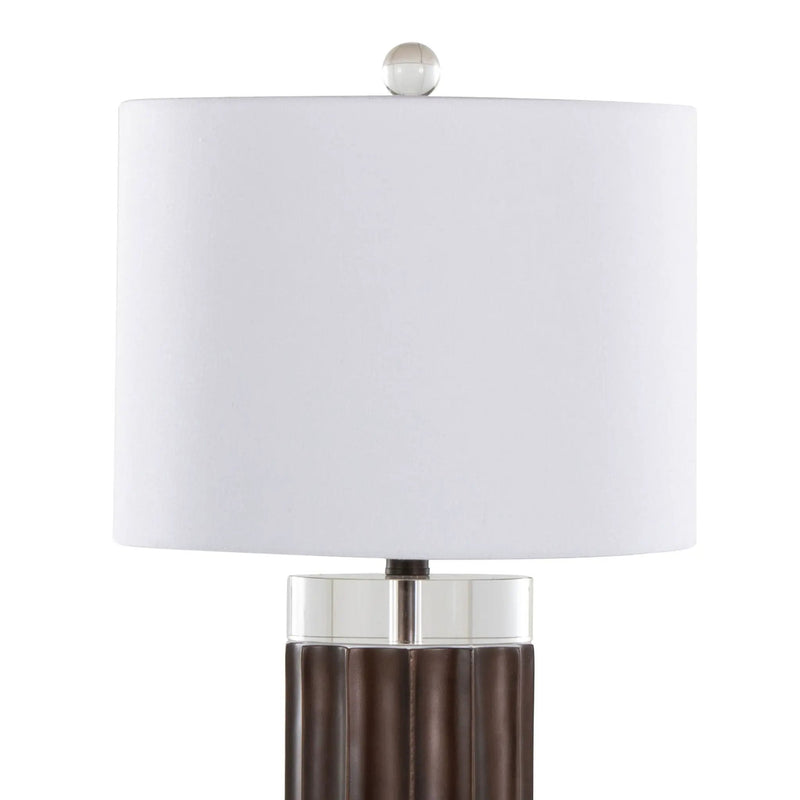 Cylinder - Fluted Contemporary Table Lamp (Set of 2) - Brown / Clear / White by HouseOfZazla