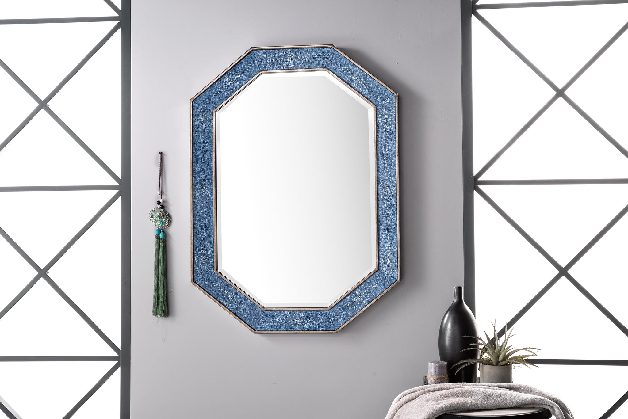 James Martin Tangent 30" Mirror, Silver with Delft Blue, view 2