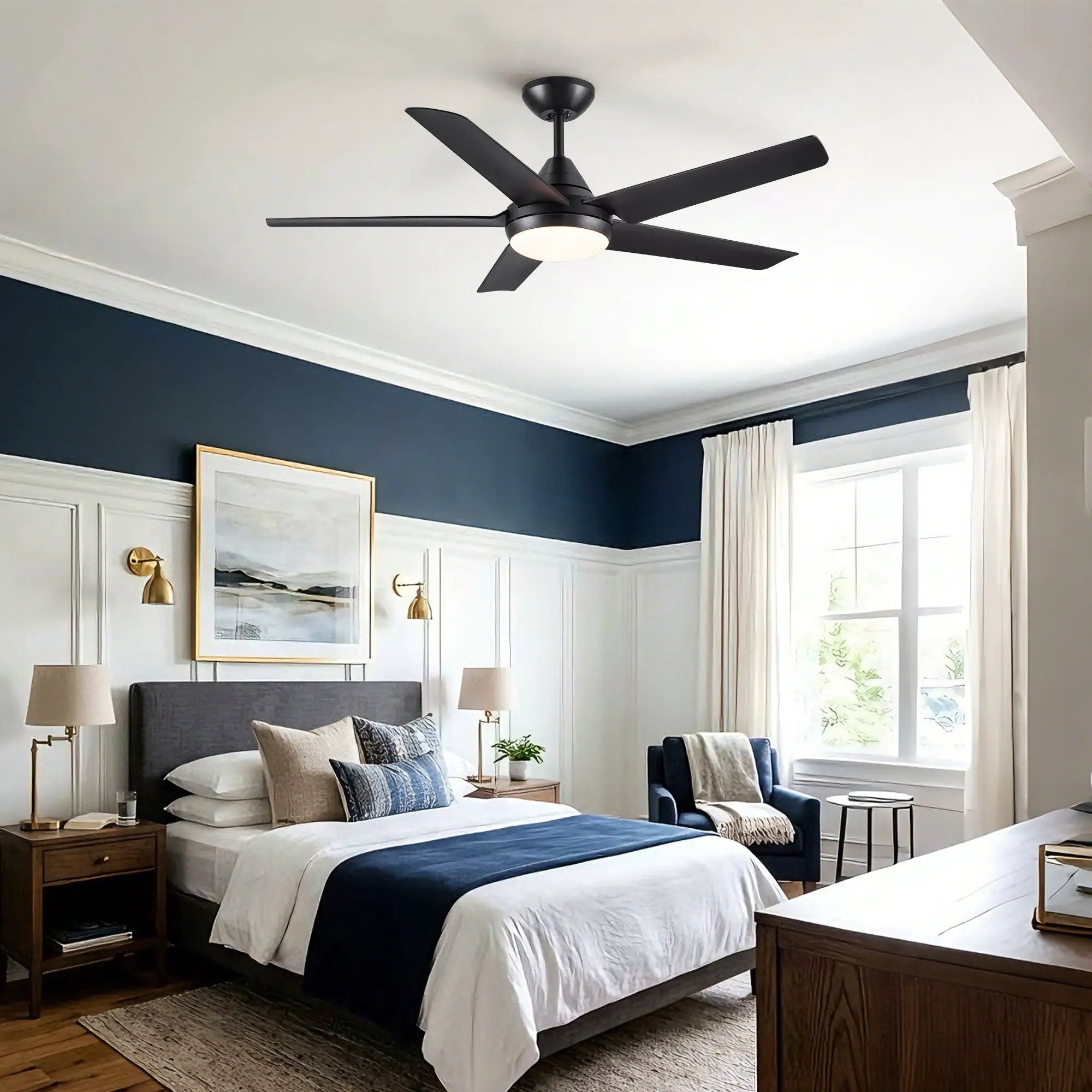 Ceiling Fan With Lights And Remote Control, Reversible DC Motor, 6 Speeds, 3 Cct Dimmable LED, Quiet Timer For Indoor - Black by HouseOfZazla