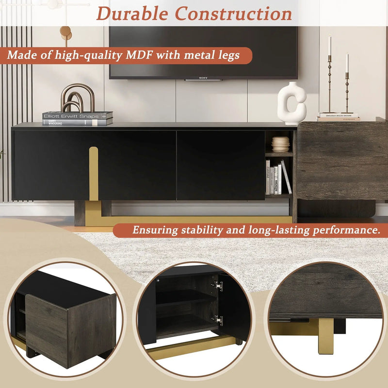 TV Stand With 1 Drawer, 2 Cabinets And Adjustable Shelves by HouseOfZazla