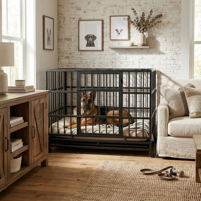 48 Inch Heavy Duty Indestructible Dog Crate with Wheels by HouseOfZazla