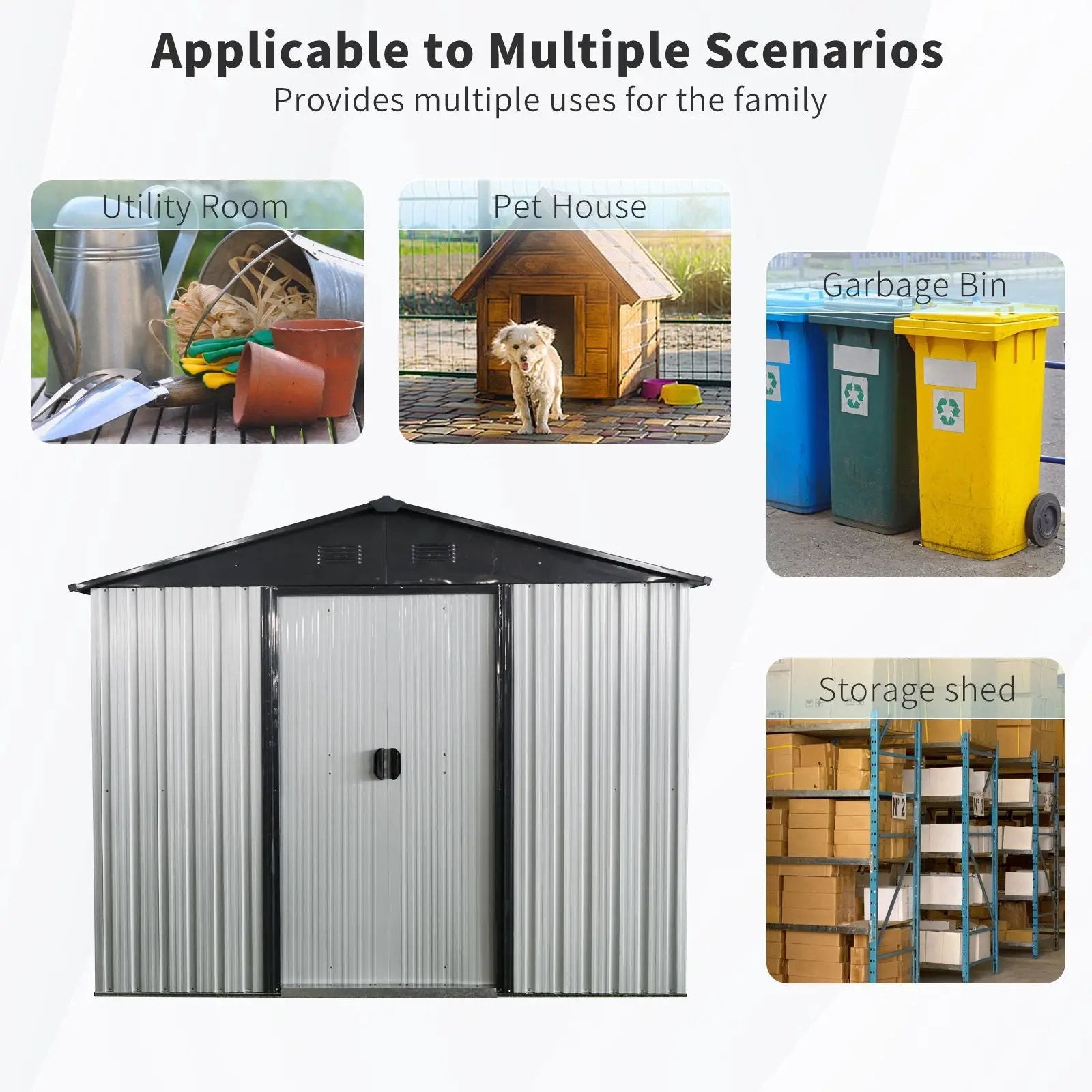 Outdoor Metal Storage Shed With Sliding Door And Foundation For Backyard, Patio, Lawn by HouseOfZazla