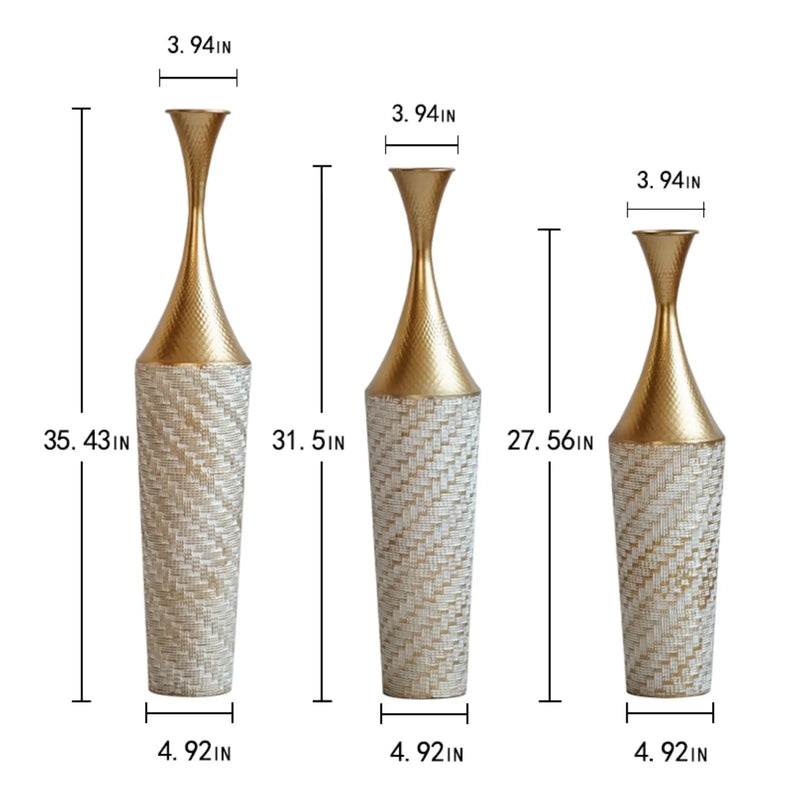 Floor Metal Vase Modern Style Decoration Home Woven Pattern Metal Vase 3 Piece Set Gorgeous Home Decoration Large Glazed Metal Vase - Champagne by Unique Piece Furniture