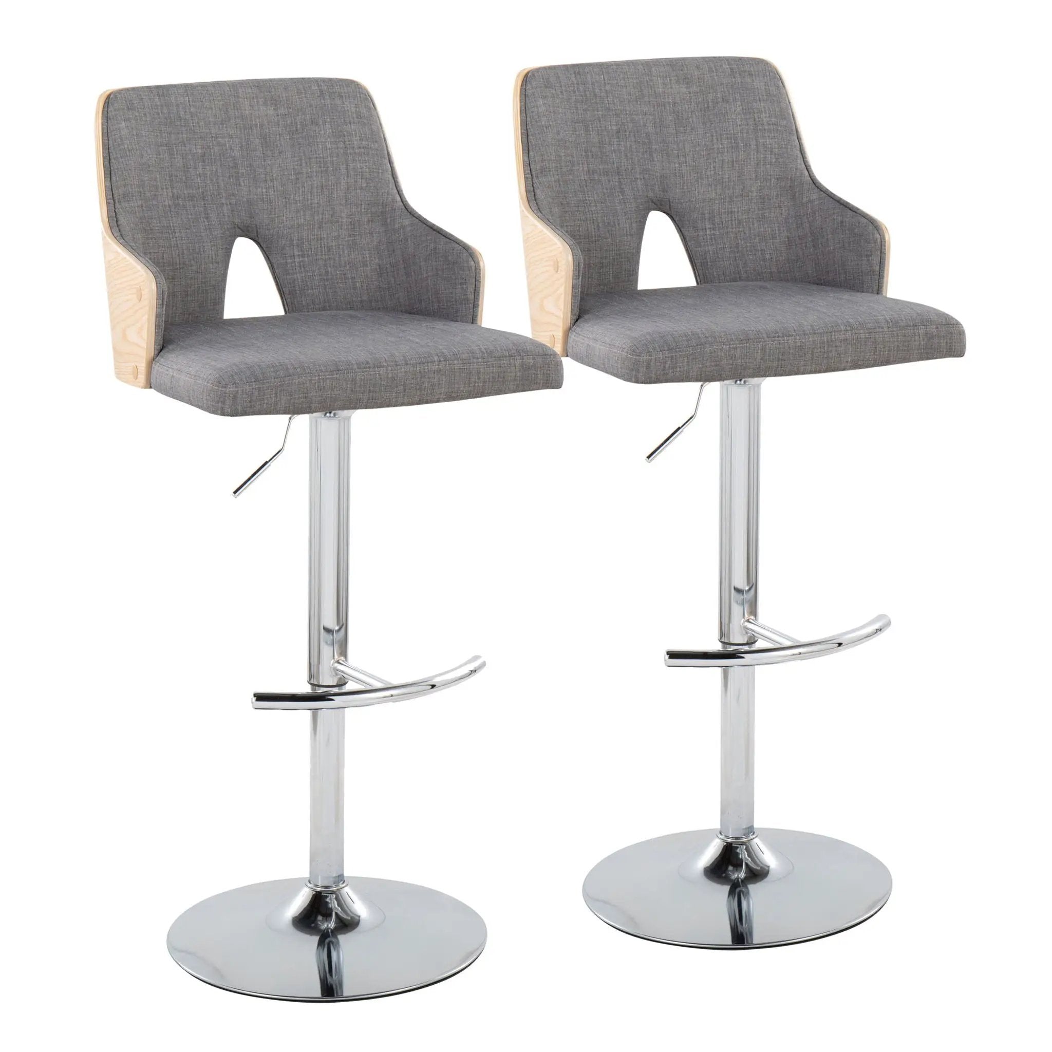 Stella - Contemporary Adjustable Barstool Stool With Swivel & Rounded T Footrest (Set of 2) by Unique Piece Furniture