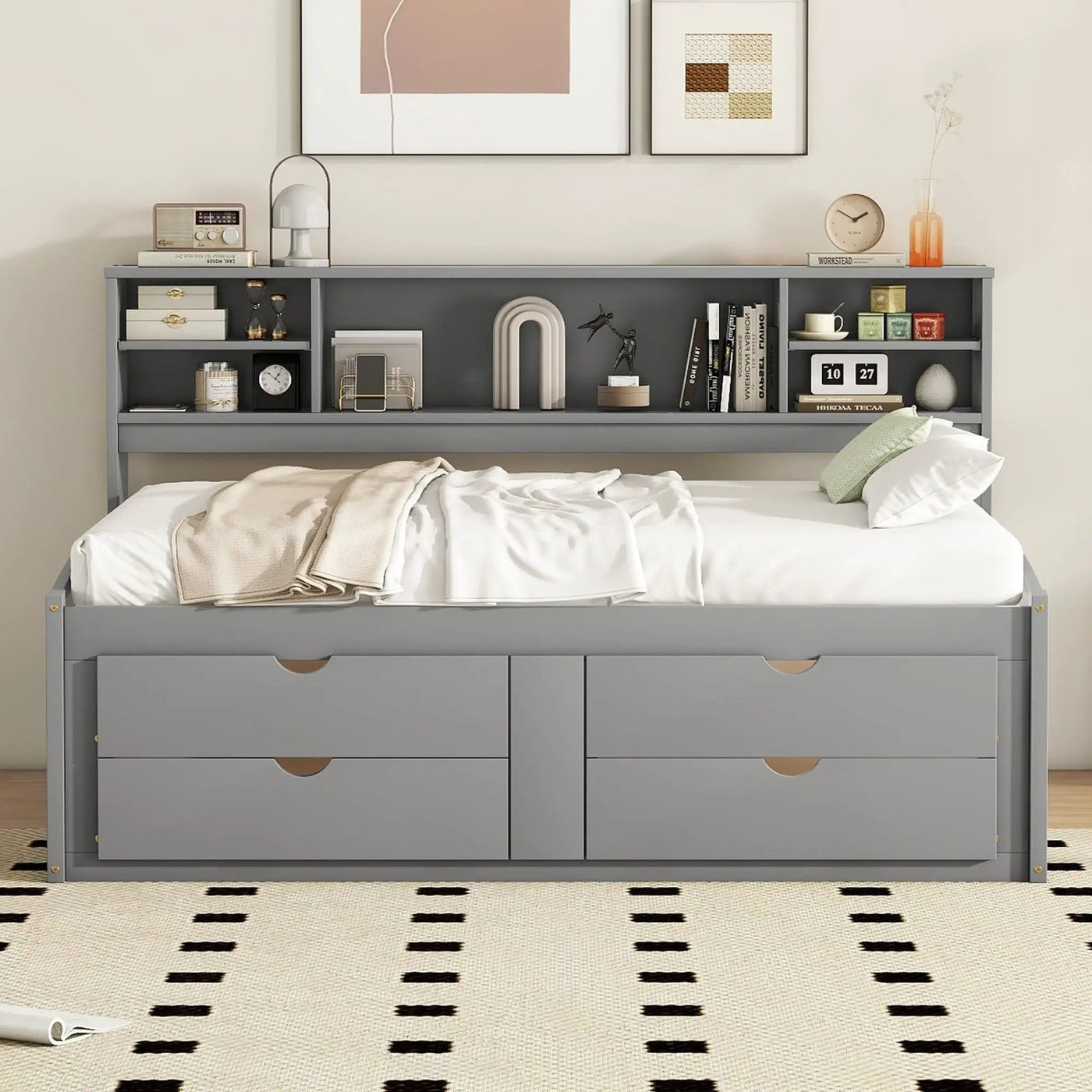 Daybed With 2 Bedside Cabinets, Upper Shelves And 4 Drawers by Unique Piece Furniture