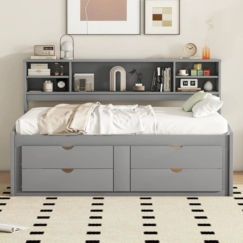 Daybed With 2 Bedside Cabinets, Upper Shelves And 4 Drawers by HouseOfZazla