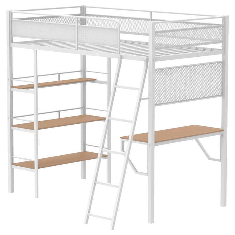 Campus 3-shelf Metal Twin Workstation Loft Bed Matte White by Unique Piece Furniture