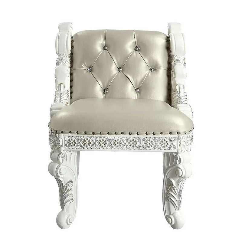 Vanaheim - Vanity Stool - Beige Synthetic Leather & Antique White by Unique Piece Furniture