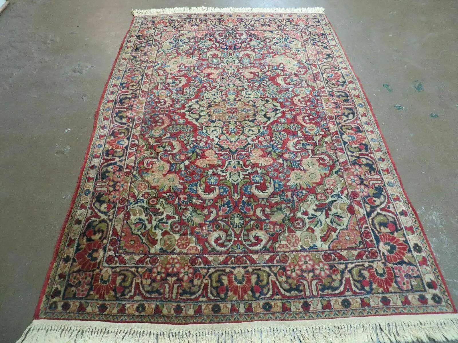 Persian Sarouk Rug 4.6 x 5, Red, Semi Antique, Floral by Jewel Rugs