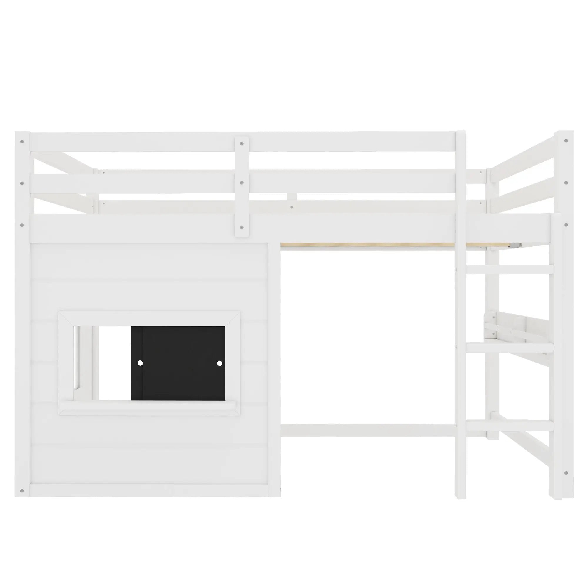 Full Size Loft Bed With Sliding Chalkboard & Bookshelf by HouseOfZazla