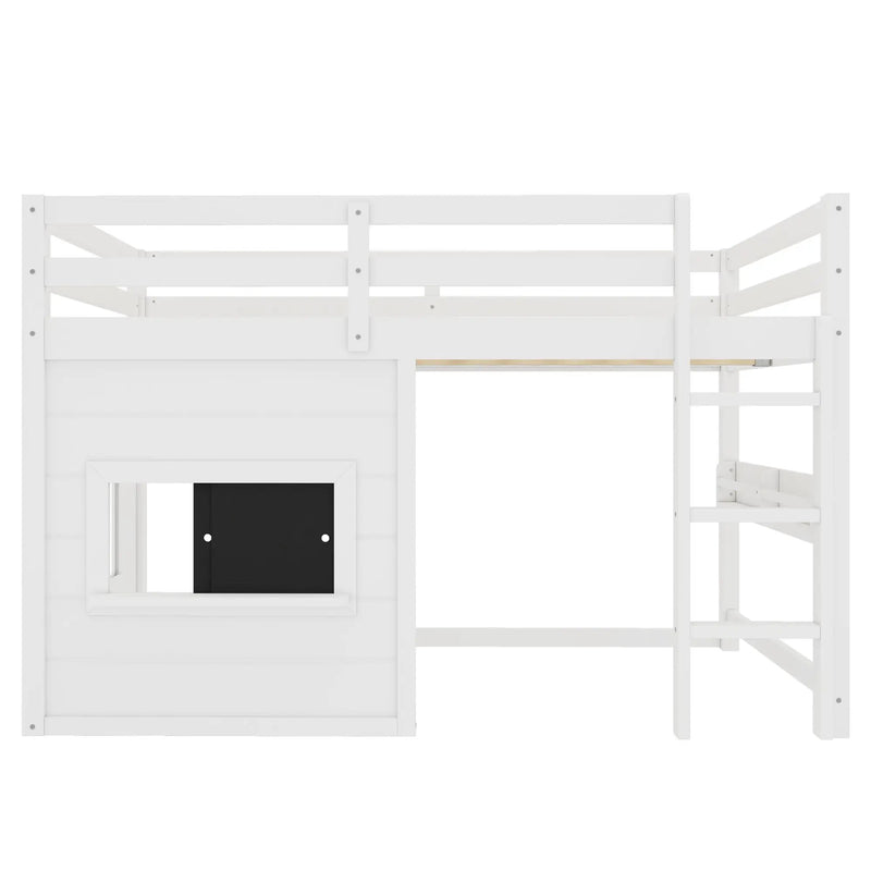 Full Size Loft Bed With Sliding Chalkboard & Bookshelf by HouseOfZazla