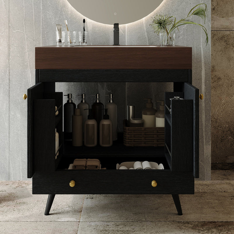 Contemporary Free-standing Bathroom Vanity with Faux Marble Top & Ceramic Sink by HouseOfZazla