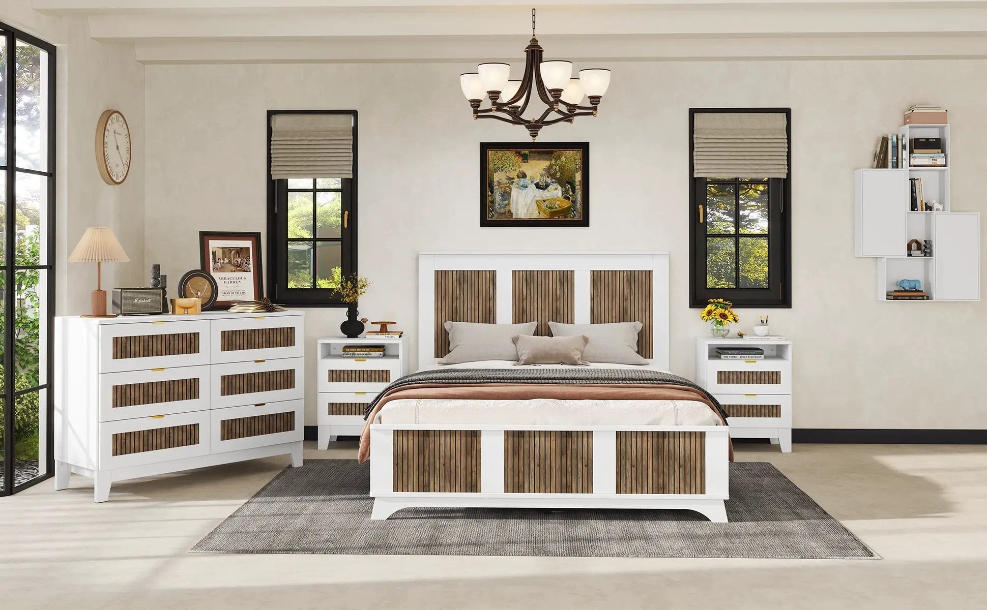 4-Pieces Bedroom Sets, Queen Size Farmhouse Platform Bed with Storage by HouseOfZazla