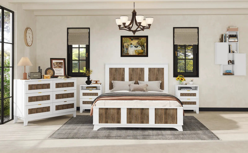 4-Pieces Bedroom Sets, Queen Size Farmhouse Platform Bed with Storage by HouseOfZazla
