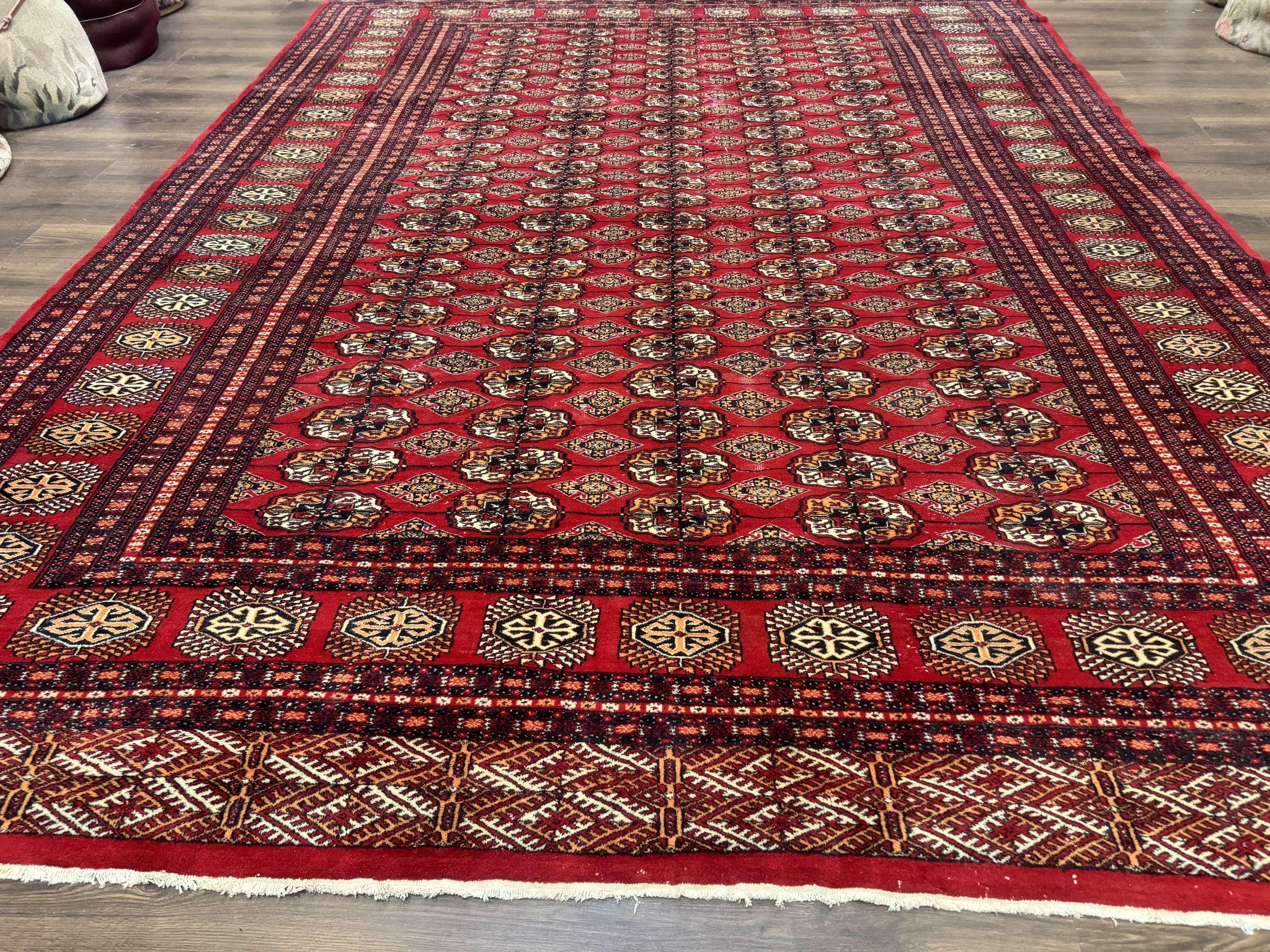 Bokhara Rug 9x12, Red Turkoman Rug, Pakistani Rug, Tribal Carpet, Wool Rug, Red Rug by Jewel Rugs