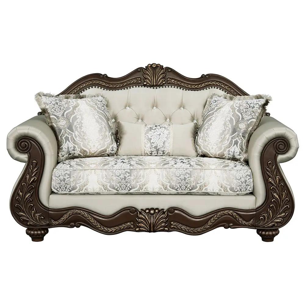 Pierce - Loveseat With 3 Pillows - Beige Fabric & Cherry by Unique Piece Furniture