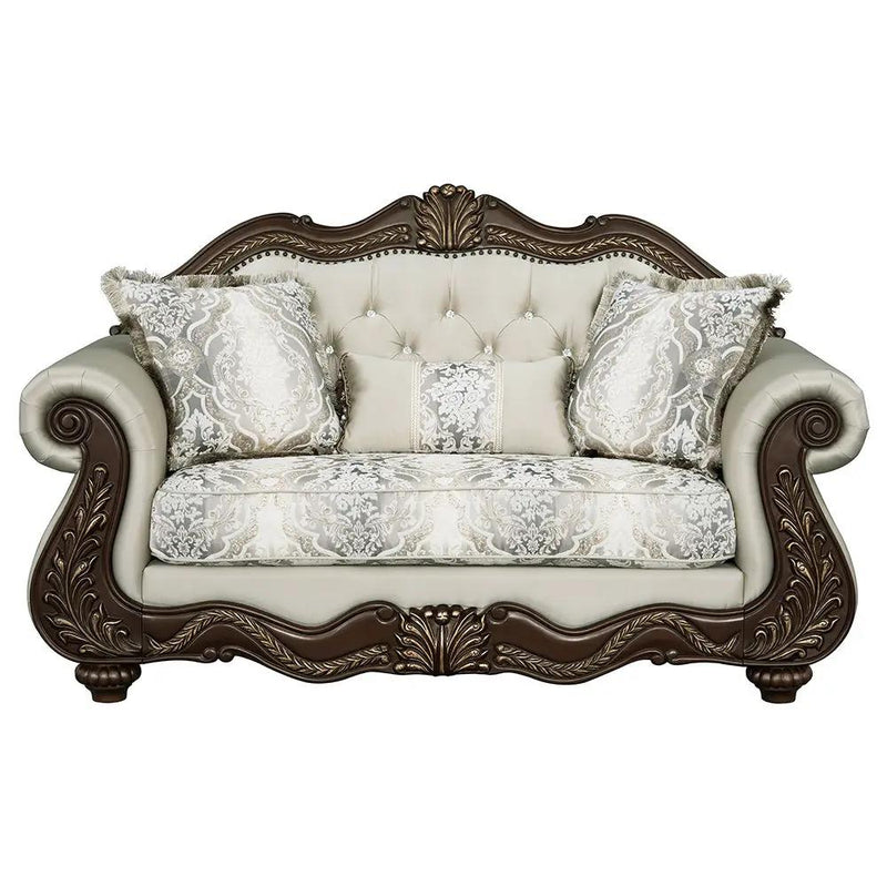 Pierce - Loveseat With 3 Pillows - Beige Fabric & Cherry by Unique Piece Furniture