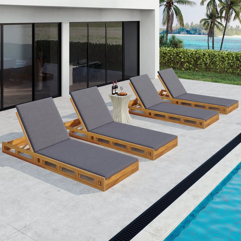 Acacia Wood Lounge Chaise Set with Water-Resistant Cushions by HouseOfZazla