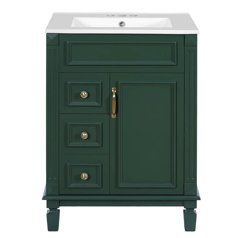 Bathroom Vanity With Sink, Compact Cabinet & 2 Drawers And Adjustable Shelf