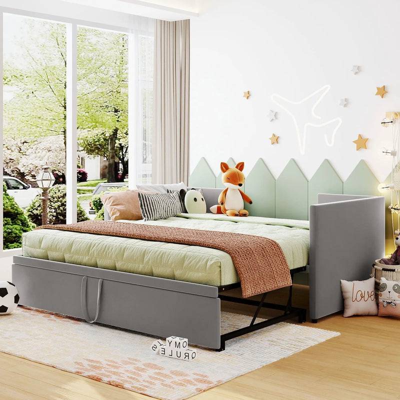 Twin Size Upholstered Daybed With Pop Up Trundle by Unique Piece Furniture