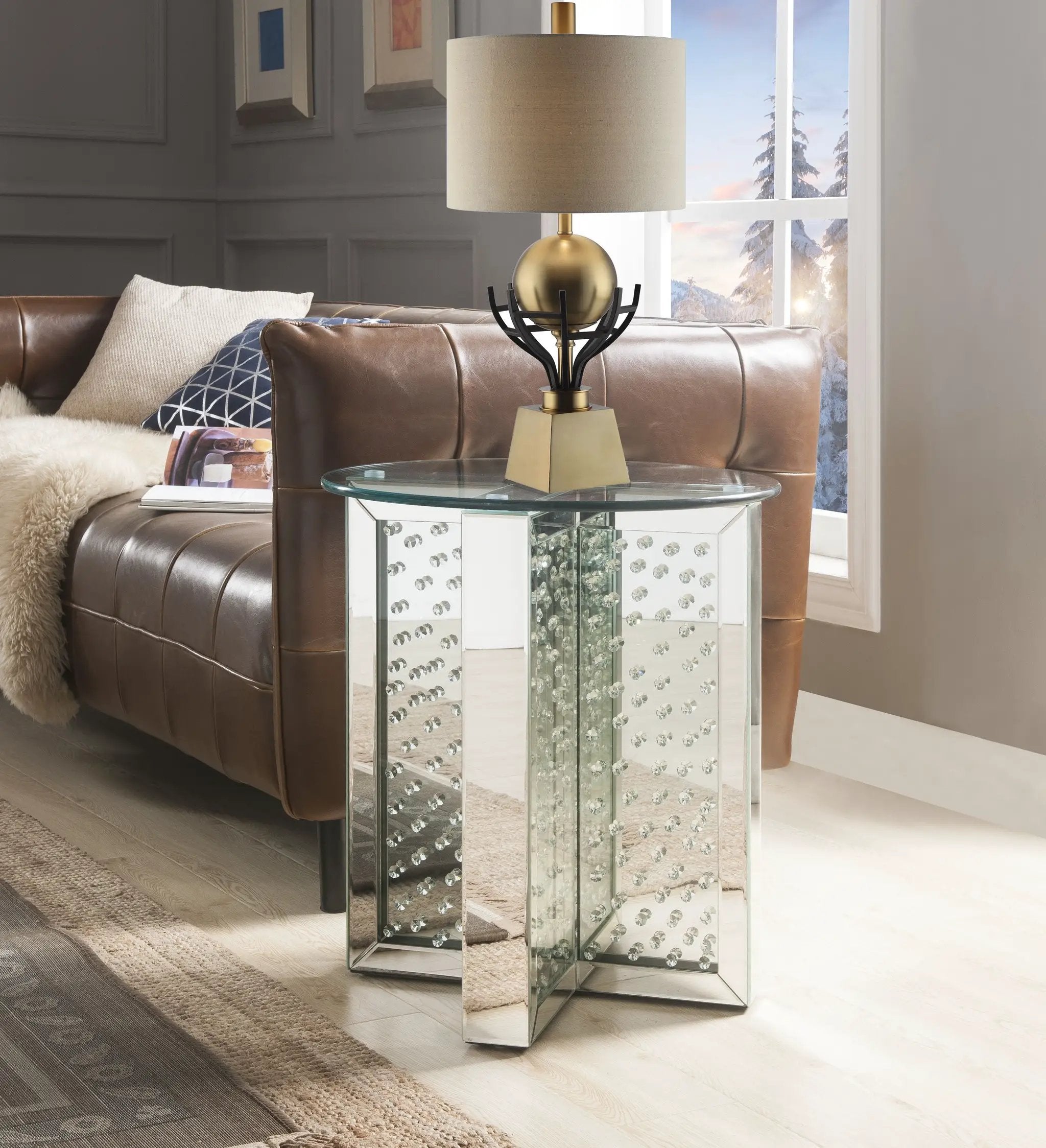 Nysa Mirrored & Faux Crystals End Table (Assembled) by HouseOfZazla