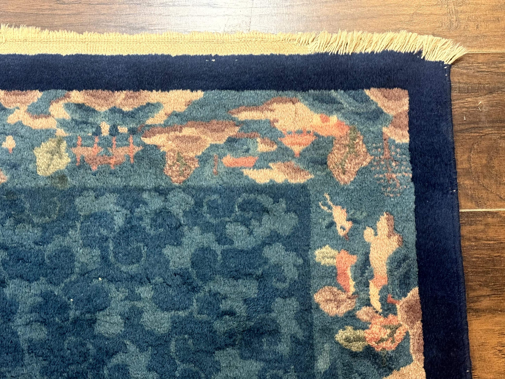 Blue Chinese Rug 2.6 x 4, Fete Rug, Peking Rug, Chinese Wool Rug, Art Deco Carpet by Jewel Rugs