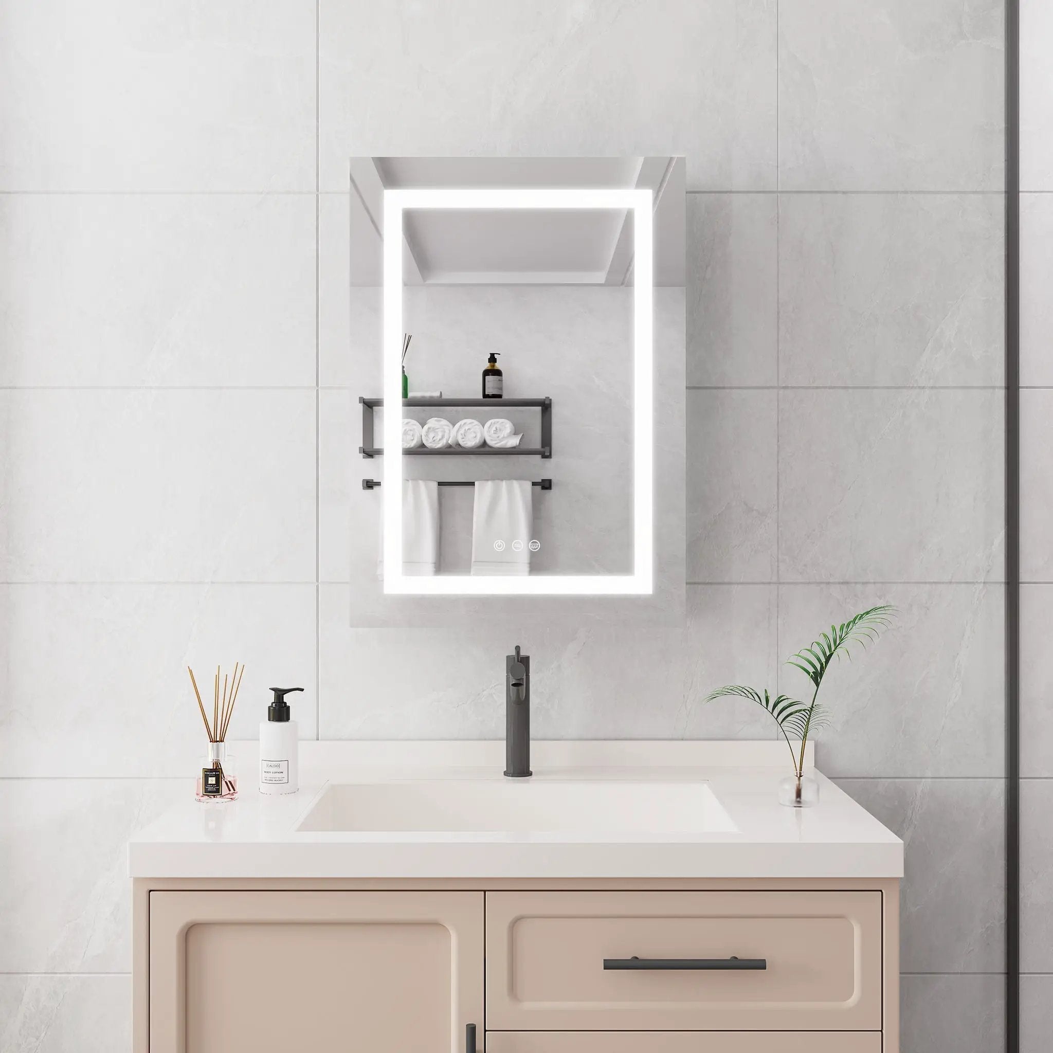 20 X 28" Bathroom Medicine Cabinet With Mirror Wall Mounted LED Bathroom Mirror Cabinet With Lights, Anti-Fog, Waterproof, Dimmable, 3000K~6000K, Single Door, Touch Swich, Storage Shelves - Silver by Unique Piece Furniture