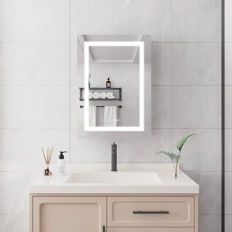 20 X 28" Bathroom Medicine Cabinet With Mirror Wall Mounted LED Bathroom Mirror Cabinet With Lights, Anti-Fog, Waterproof, Dimmable, 3000K~6000K, Single Door, Touch Swich, Storage Shelves - Silver by HouseOfZazla