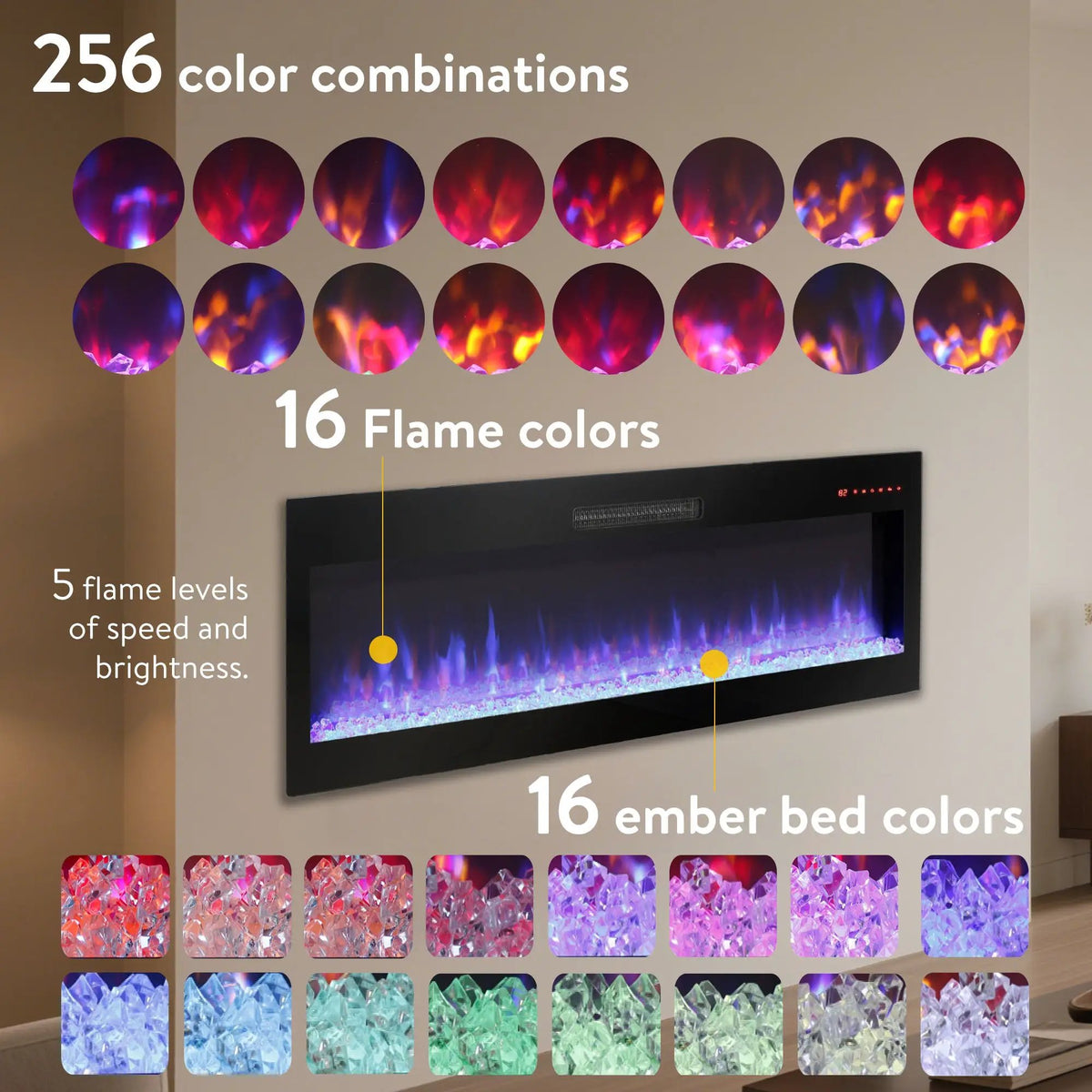 60 Inch Fireplace TV Stand for TVs Up to 70" with 50" Smart Electric Fireplace by HouseOfZazla