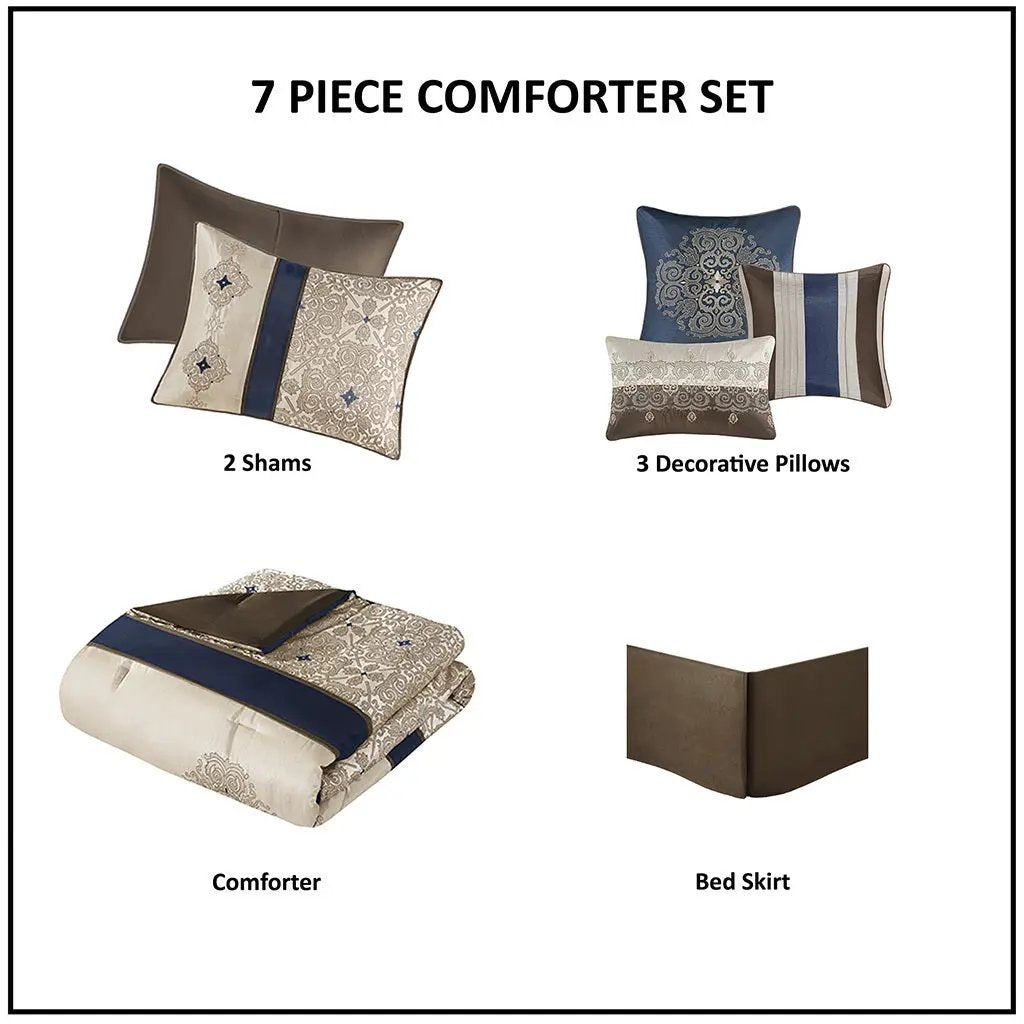 King 7 Piece Jacquard Comforter Set with Throw Pillows by HouseOfZazla