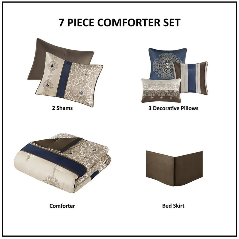 King 7 Piece Jacquard Comforter Set with Throw Pillows by HouseOfZazla