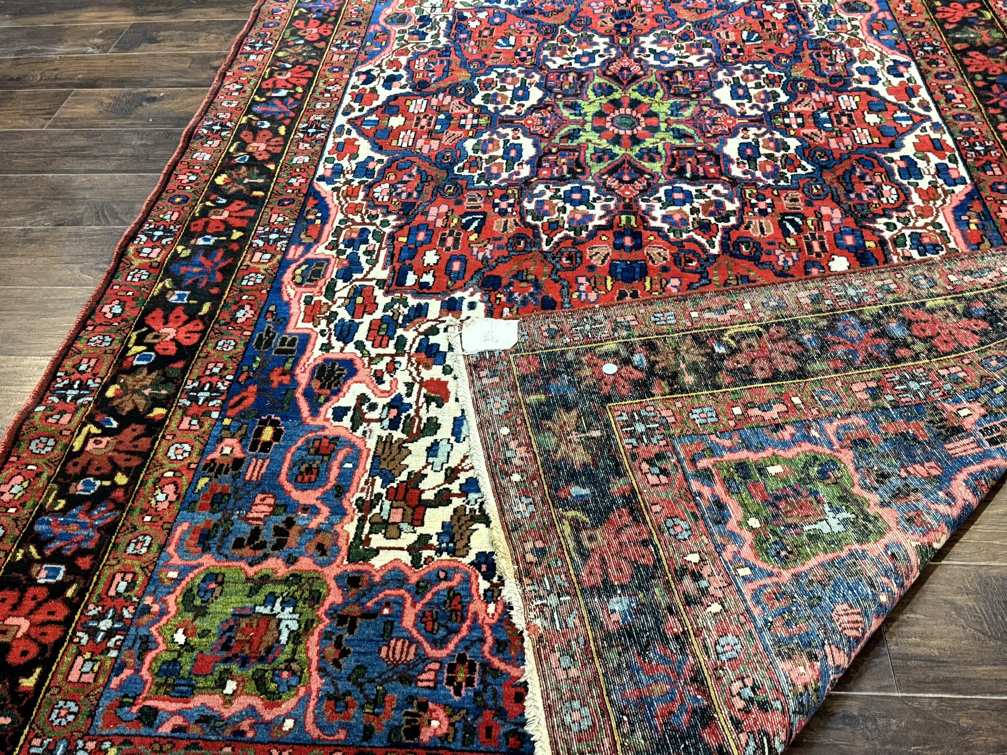 Persian Bakhtiari Rug 7x10, Antique Persian Carpet, Colorful, Great Colors, Ivory Red Blue, Rare Tribal Rug by Jewel Rugs