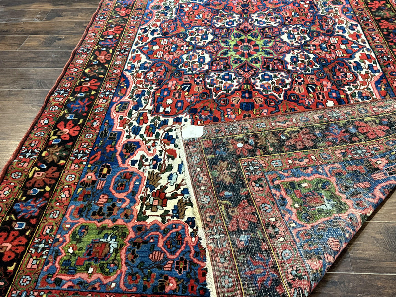 Persian Bakhtiari Rug 7x10, Antique Persian Carpet, Colorful, Great Colors, Ivory Red Blue, Rare Tribal Rug by Jewel Rugs