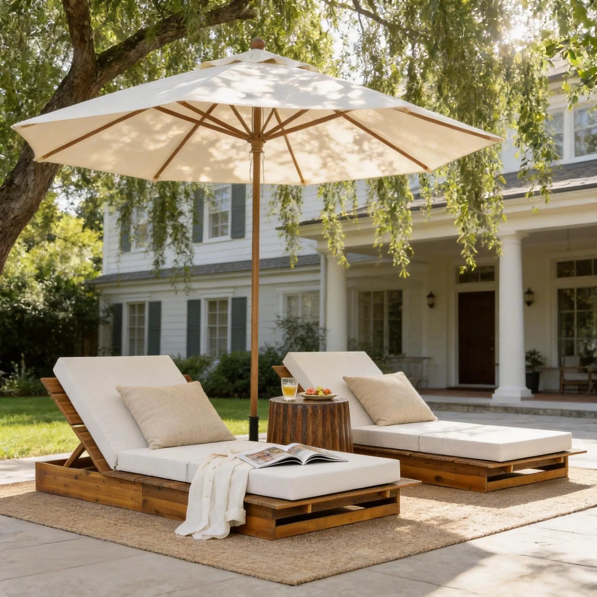 Acacia Wood Chaise Lounge with 4" Thick 3-Fold by HouseOfZazla