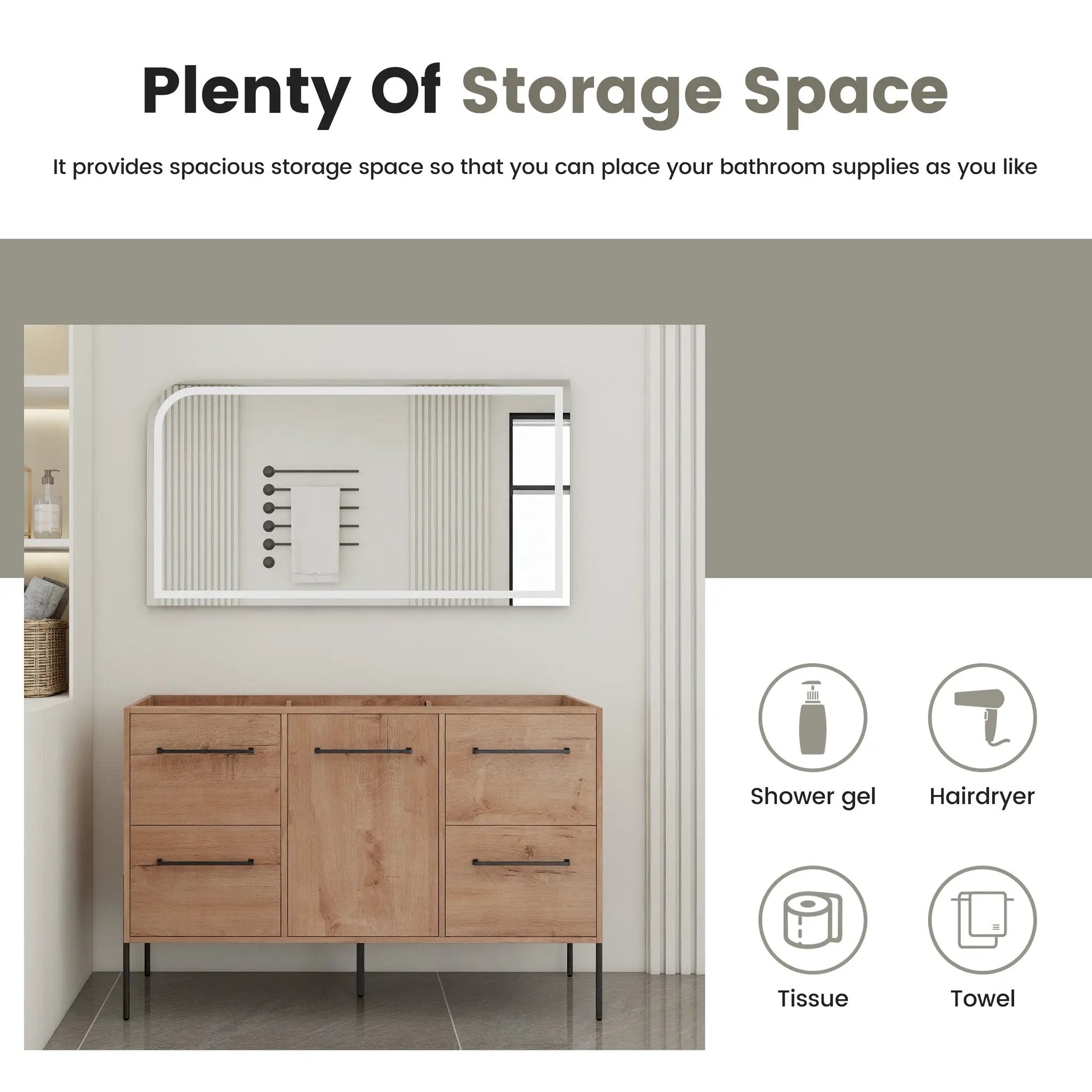 48" Freestanding Bathroom Vanity With Soft-Close Cabinet Door and 4 Drawers by HouseOfZazla