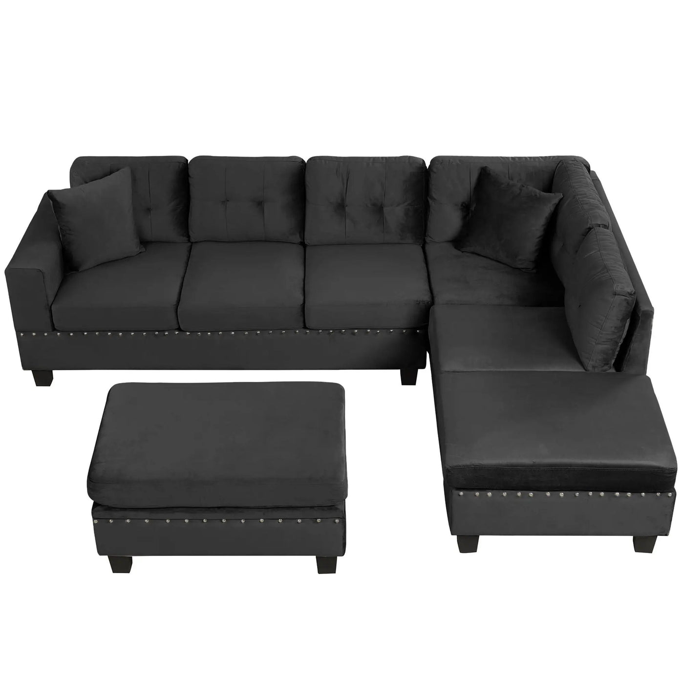 Modern Sectional Sofa With Storage Ottoman, L - Shape Couch With 2 Pillows And Cup Holders by HouseOfZazla