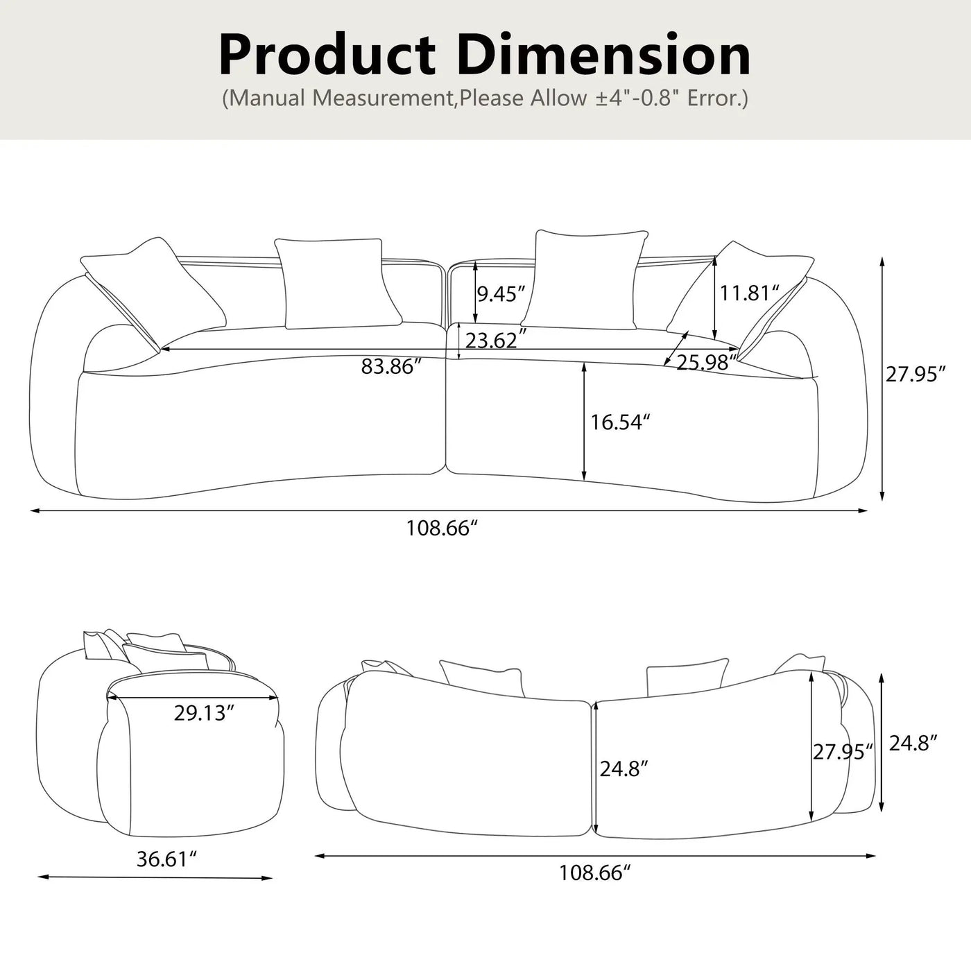 Curved Compressed Sofa, Nordic-Style Design For Living Room by Unique Piece Furniture