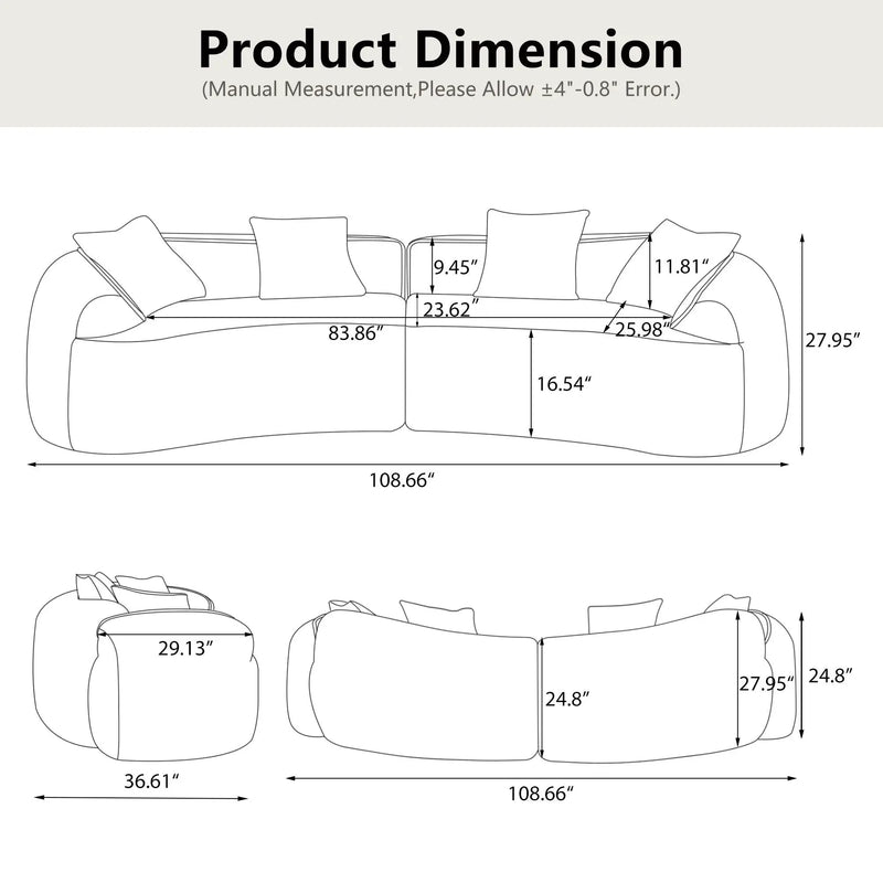 Curved Compressed Sofa, Nordic-Style Design For Living Room by Unique Piece Furniture
