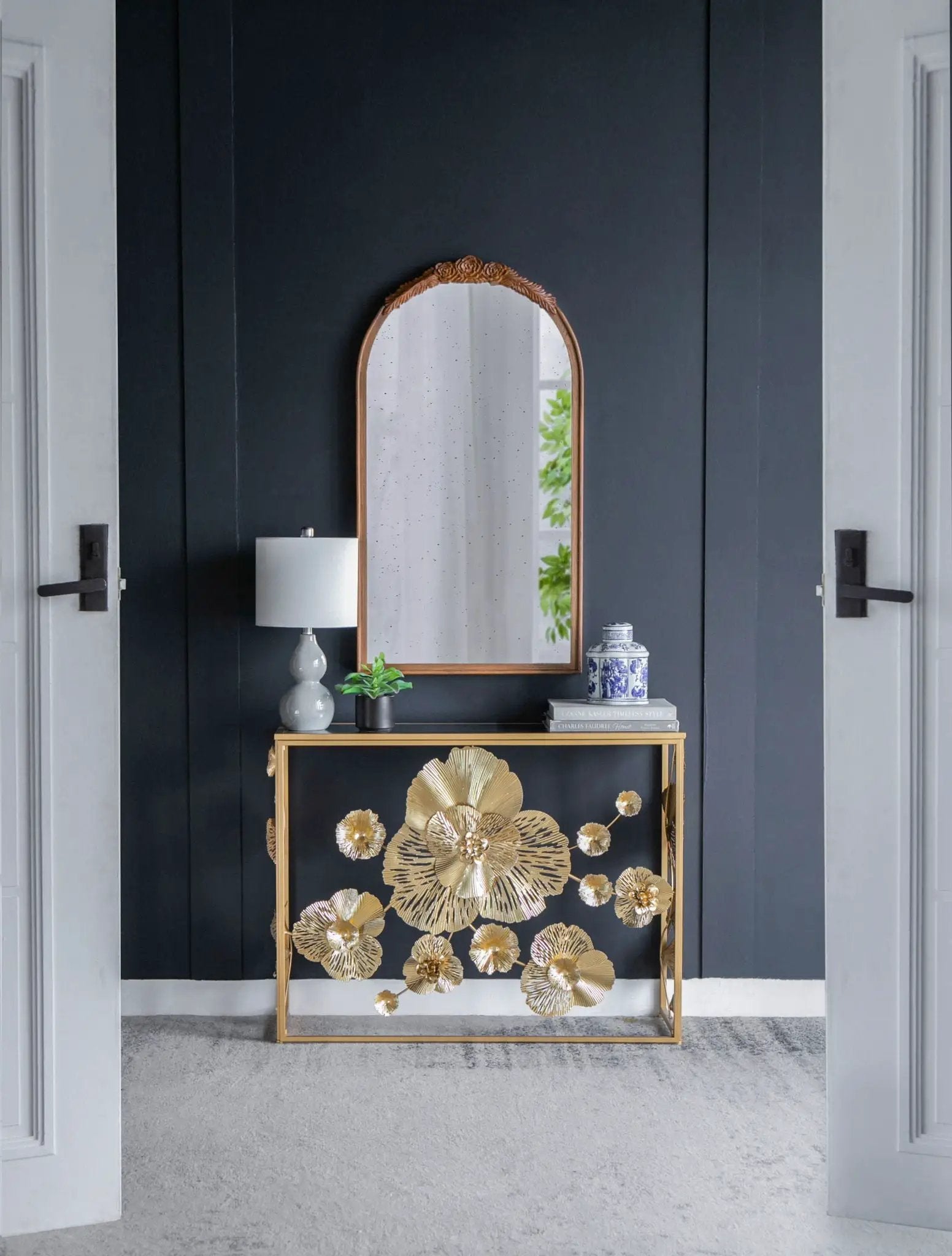 Console Table With Mirrored Glass Top, Modern Entryway Table For Living Room Foyer Entryway - Gold by HouseOfZazla