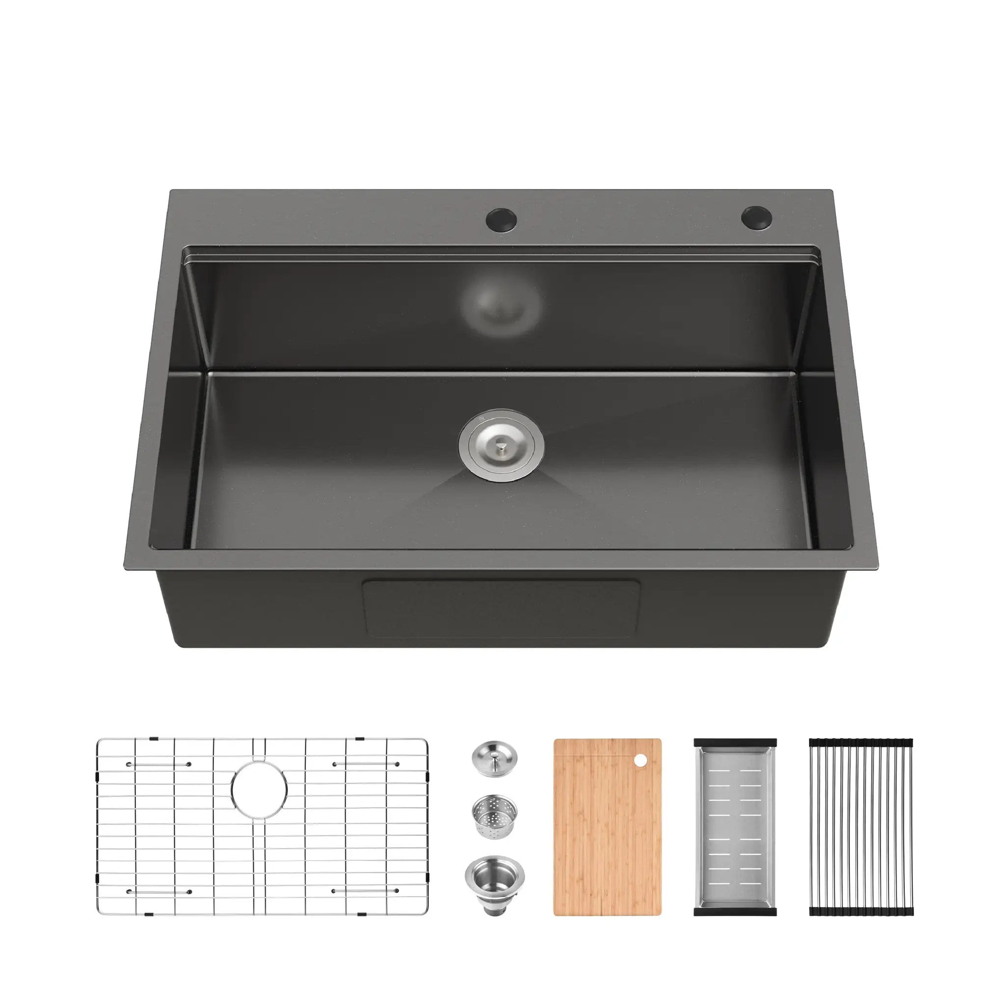 Stainless Steel Kitchen Sink, 33″x22″ Single Bowl, Overmount Handmade Sink by HouseOfZazla