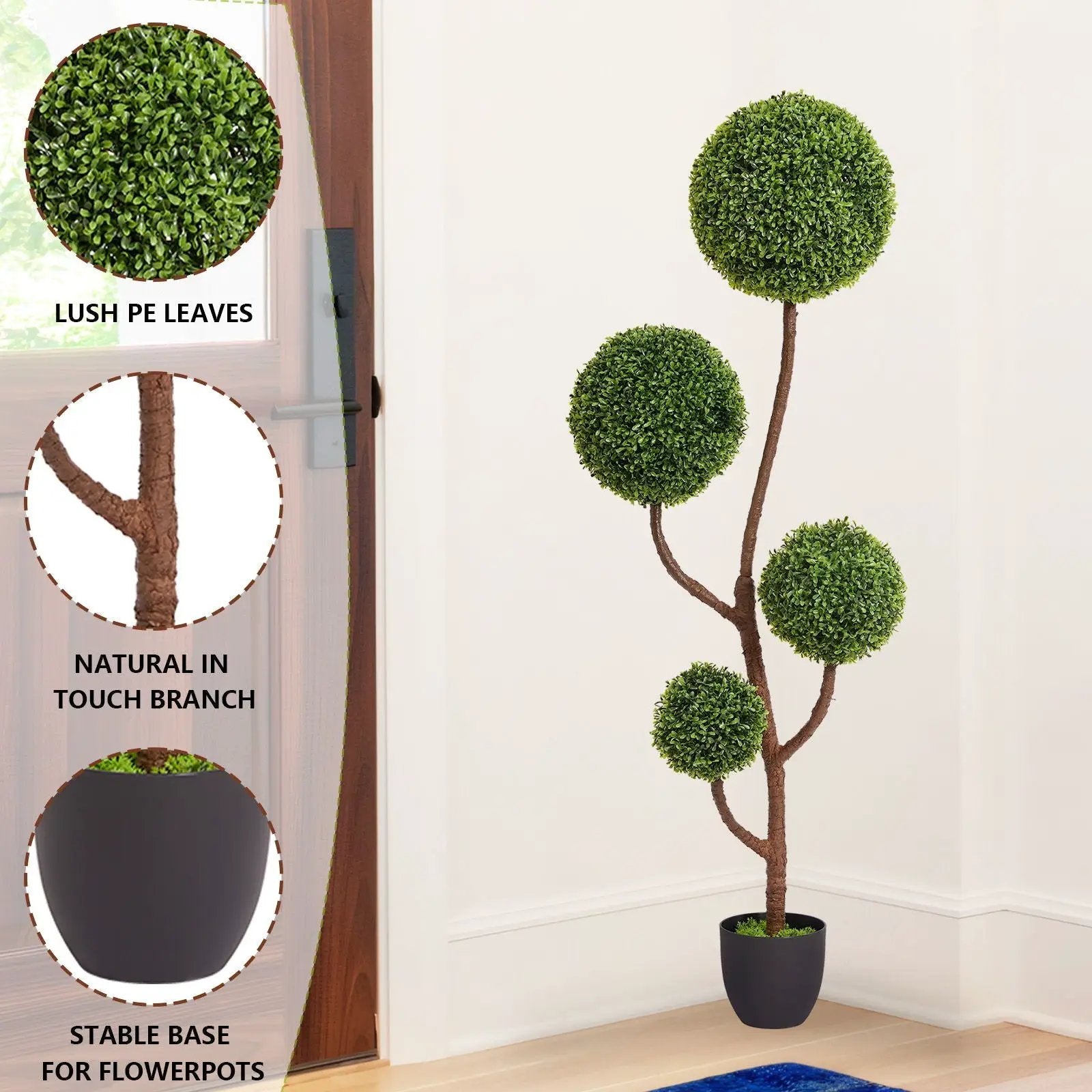 Artificial Boxwood Topiary Tree Triple Ball Shaped Faux Plant 150 Cm - Green by HouseOfZazla