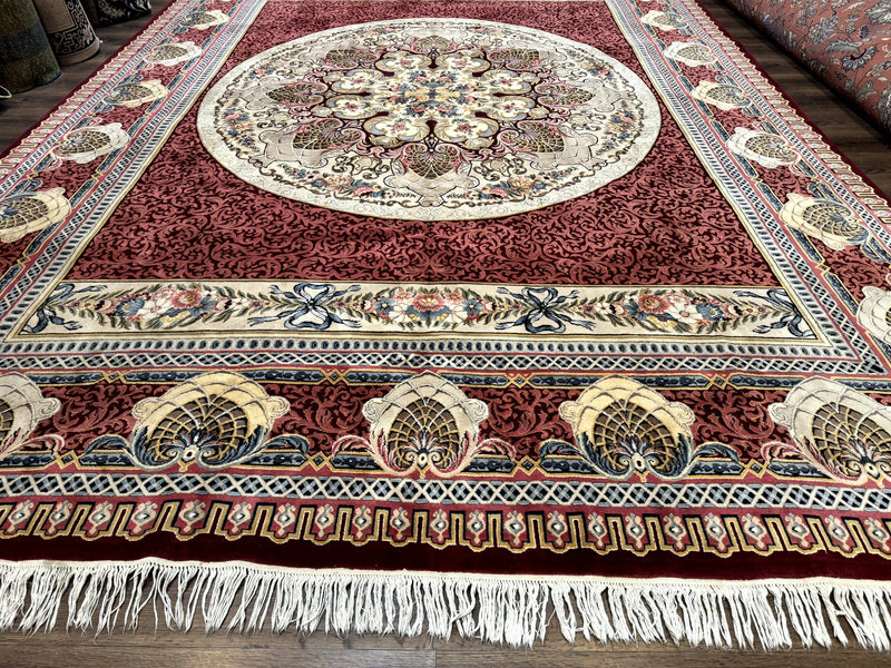 Wonderful Aubusson Rug 10x14, Red Maroon, Elegant, Fine 200 KPSI by Jewel Rugs