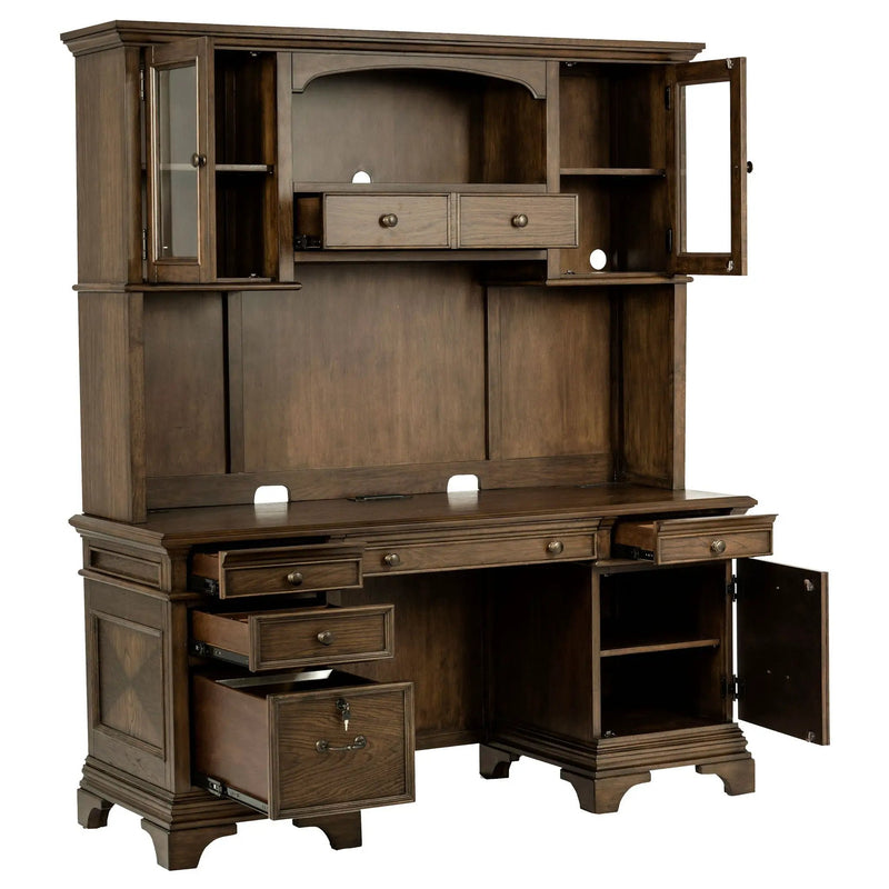 Hartshill 66-inch 5-drawer Credenza with Hutch Burnished Oak by Unique Piece Furniture