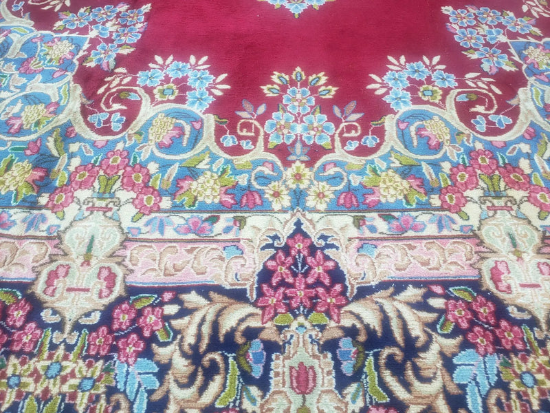 Antique Persian Kirman Rug 10x17 Oriental Carpet 10 x 17, Red, Multicolor, Namazian Signature Master Weaver, Shabby Chic, Semi Open Field by Jewel Rugs